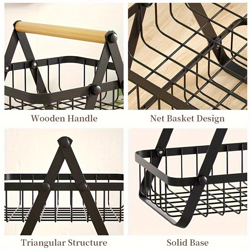 Twee- en Drie-Laagse Opbergmand met Houten Handvat