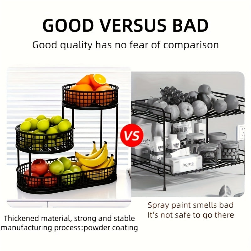 Luxe Meerlaagse Fruitmand met Houten Handvat – Stijlvolle Opbergmand voor Fruit, Groenten, Brood & Keuken Organisatie – Verkrijgbaar in 2 of 3 Lagen voor Optimale Opslag