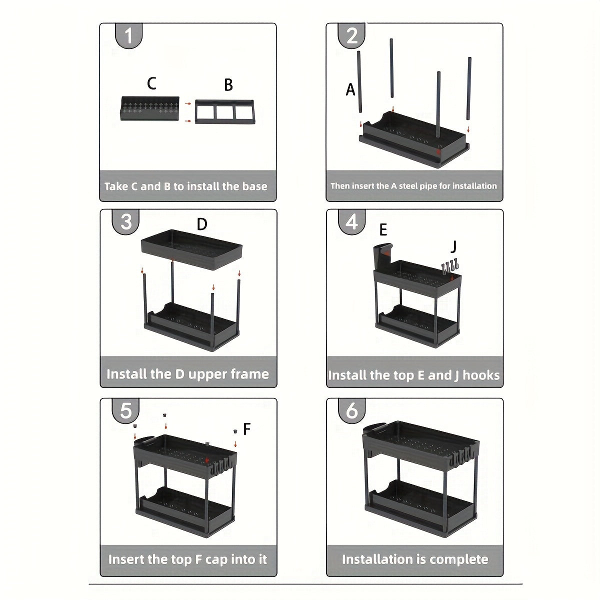 2-Laags Ondergootsteen Organizer (Schuifbaar, Met Haken, Voor Keuken & Badkamer)
