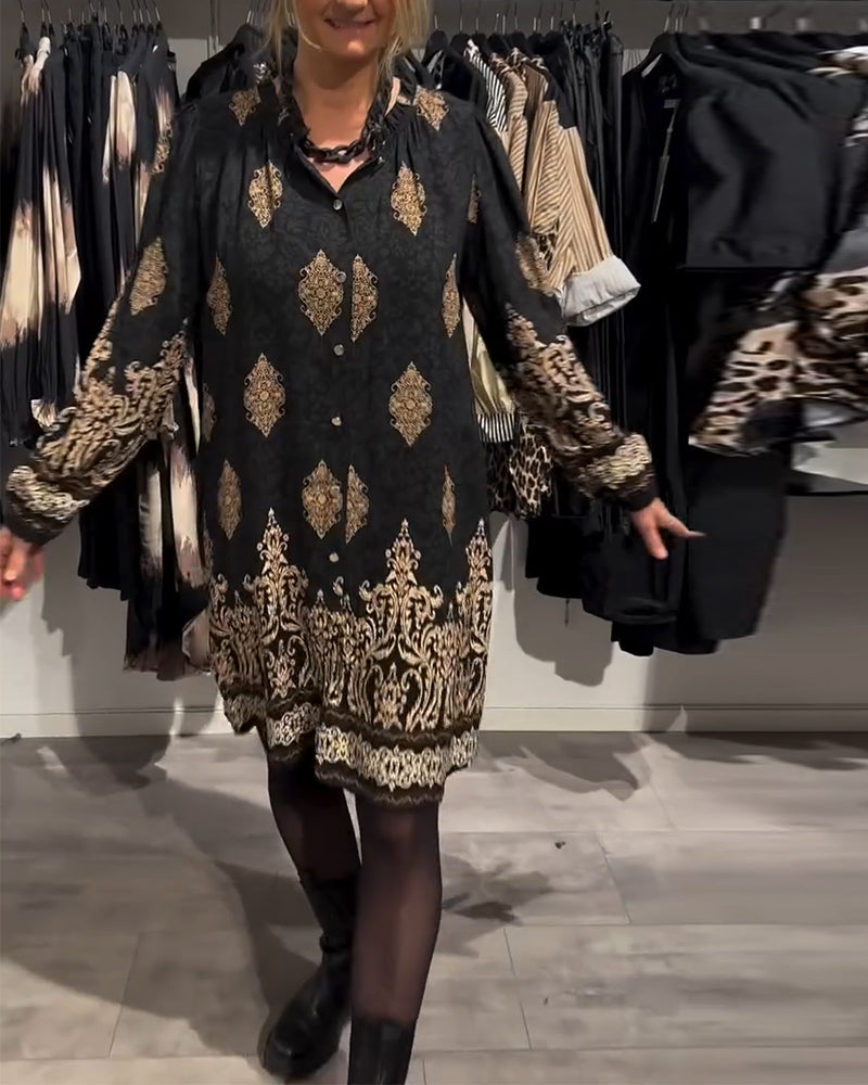 Vintage printjurk met revers en knoopjes