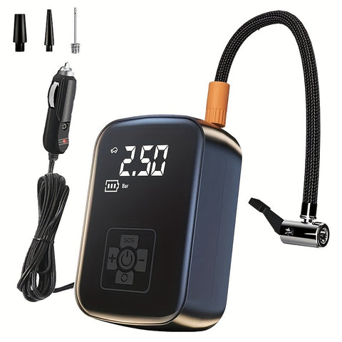 Draagbare Auto Luchtcompressor (USB-C Oplaadbaar, LED Licht, Snelle Bandenpomp voor Auto, Motor & Fiets)