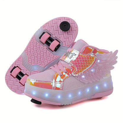 Lichtgevende Rolschaats Sneakers met Vleugels – USB Oplaadbaar voor Meisjes en Tieners