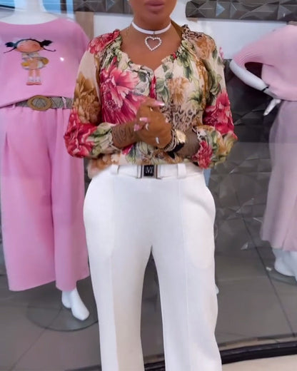 Blouse V-hals Bloemenprint