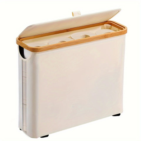 Luxe Bamboe Toiletrolhouder met Opbergmand (Boho-Chic, Waterbestendig, Stijlvolle Badkamer Organizer met Deksel)