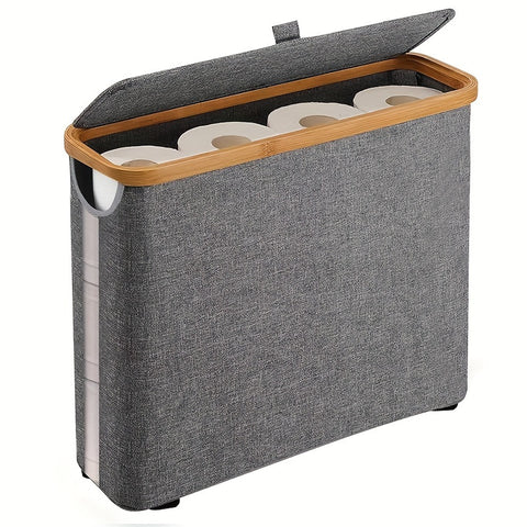 Luxe Bamboe Toiletrolhouder met Opbergmand (Boho-Chic, Waterbestendig, Stijlvolle Badkamer Organizer met Deksel)