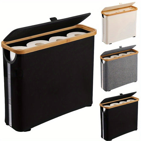 Luxe Bamboe Toiletrolhouder met Opbergmand (Boho-Chic, Waterbestendig, Stijlvolle Badkamer Organizer met Deksel)