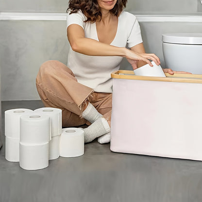 Luxe Bamboe Toiletrolhouder met Opbergmand (Boho-Chic, Waterbestendig, Stijlvolle Badkamer Organizer met Deksel)