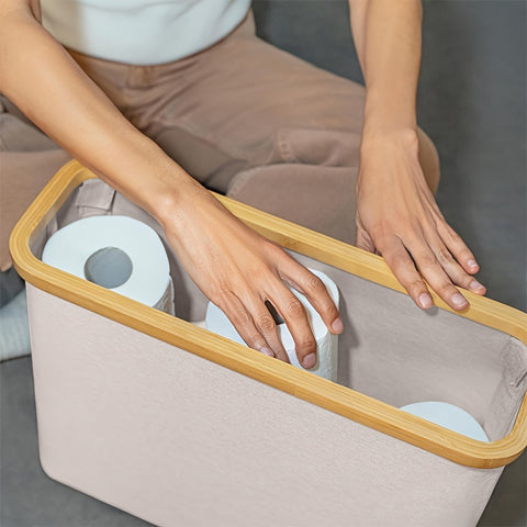 Luxe Bamboe Toiletrolhouder met Opbergmand (Boho-Chic, Waterbestendig, Stijlvolle Badkamer Organizer met Deksel)