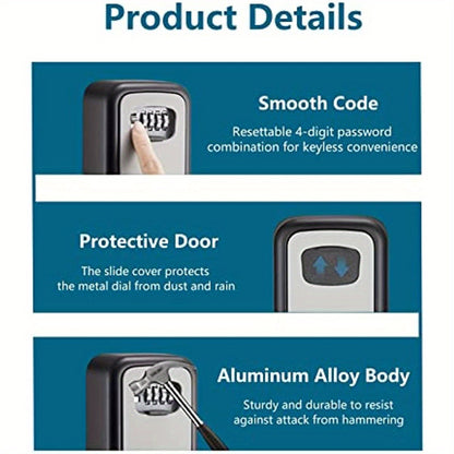Roestvrijstale RVS Sleutelkluis (4-Cijferige Code, Muurbevestiging, Beveiligde Opbergbox)