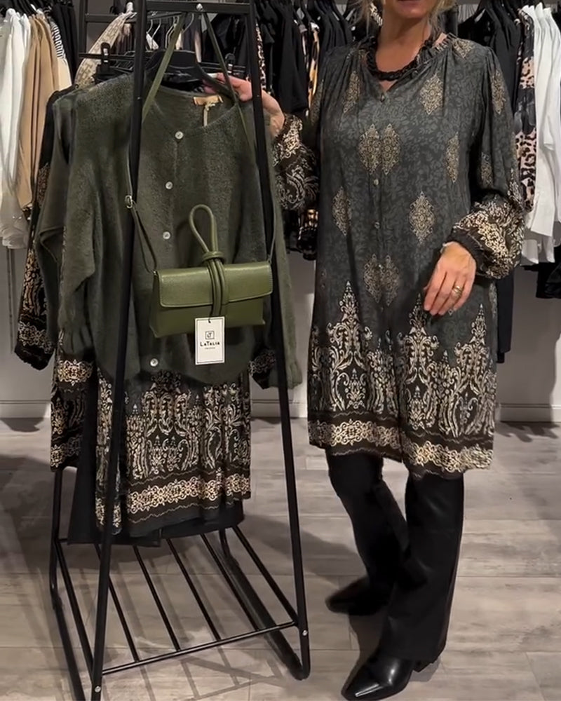 Vintage printjurk met revers en knoopjes