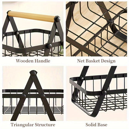 Twee- en Drie-Laagse Opbergmand met Houten Handvat