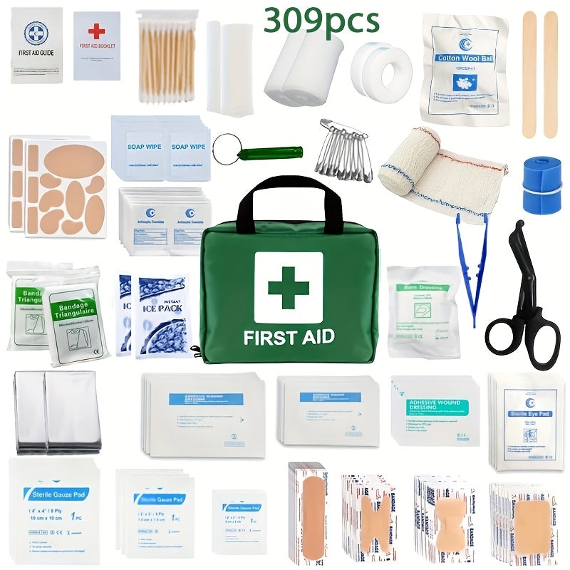 EHBO Kit - 309 Stuks, Draagbaar, Multifunctioneel, Geschikt voor Auto, Outdoor, Kantoor & Thuis)