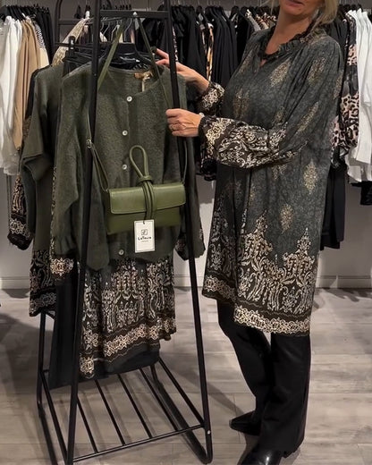 Vintage printjurk met revers en knoopjes