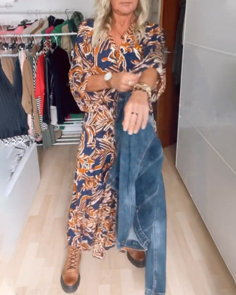 Maxi-jurk met bedrukte v-hals