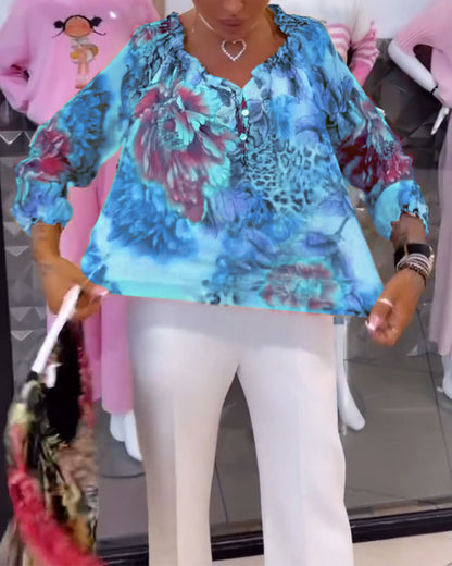 Blouse V-hals Bloemenprint