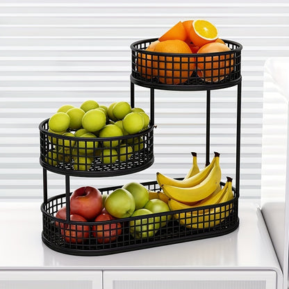 Luxe Meerlaagse Fruitmand met Houten Handvat – Stijlvolle Opbergmand voor Fruit, Groenten, Brood & Keuken Organisatie – Verkrijgbaar in 2 of 3 Lagen voor Optimale Opslag