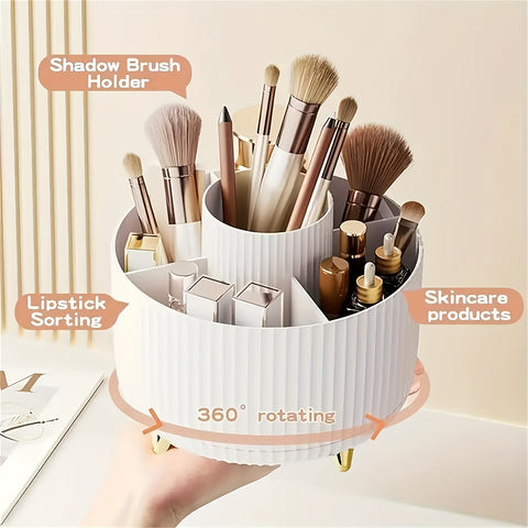 360° Draaibare Make-up Organizer (5 Vakken, Luxe Opbergdoos voor Cosmetica, Penselen & Skincare)