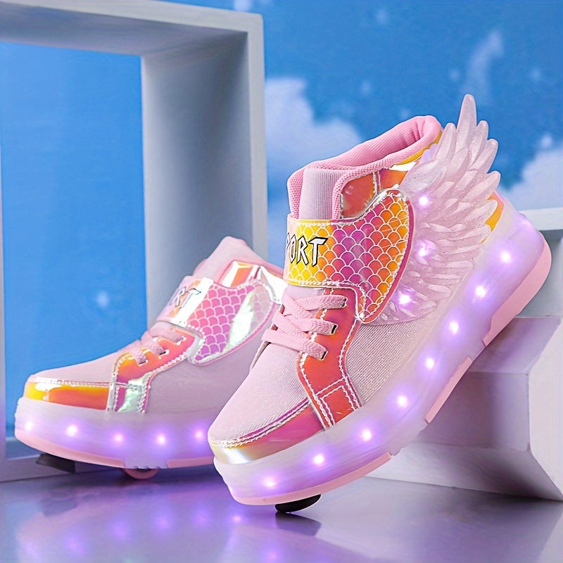 Lichtgevende Rolschaats Sneakers met Vleugels – USB Oplaadbaar voor Meisjes en Tieners