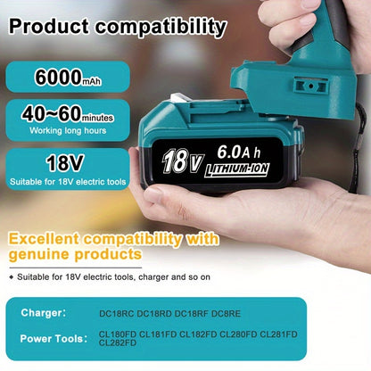 18V Lithium-Ion Accu (6.0Ah, USB & Type-C Oplaadbaar, Compatibel met Makita Gereedschap)