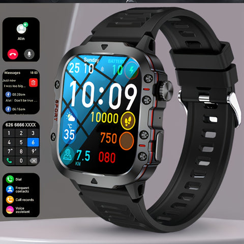 Robuuste Smartwatch voor Heren (Draadloze Gesprekken, AI Spraakbesturing, 100+ Apps, Waterbestendig)