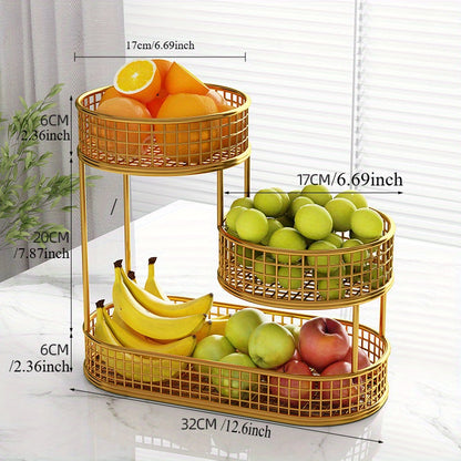 Luxe Meerlaagse Fruitmand met Houten Handvat – Stijlvolle Opbergmand voor Fruit, Groenten, Brood & Keuken Organisatie – Verkrijgbaar in 2 of 3 Lagen voor Optimale Opslag