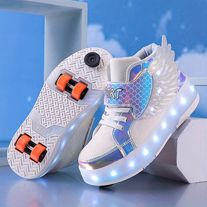 Lichtgevende Rolschaats Sneakers met Vleugels – USB Oplaadbaar voor Meisjes en Tieners