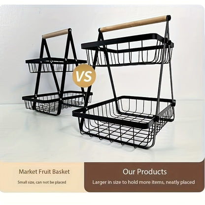 Twee- en Drie-Laagse Opbergmand met Houten Handvat