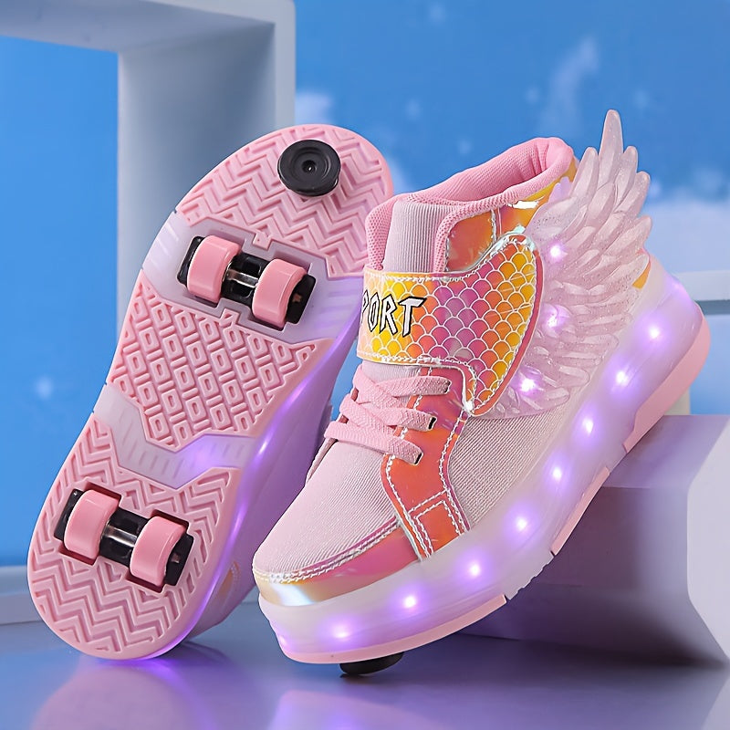 Lichtgevende Rolschaats Sneakers met Vleugels – USB Oplaadbaar voor Meisjes en Tieners