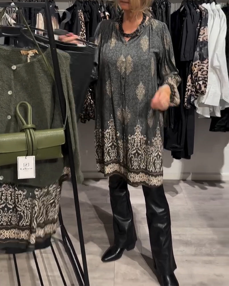 Vintage printjurk met revers en knoopjes