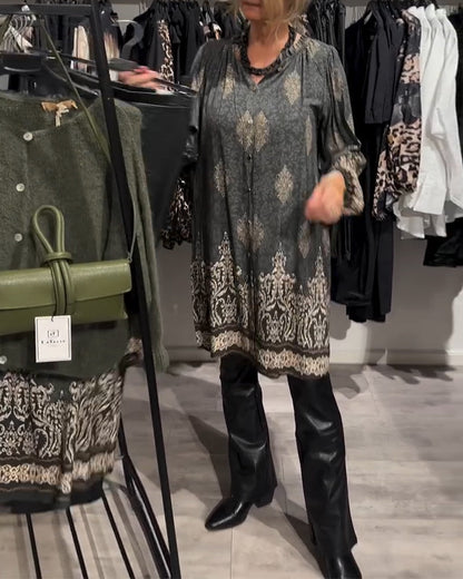 Vintage printjurk met revers en knoopjes