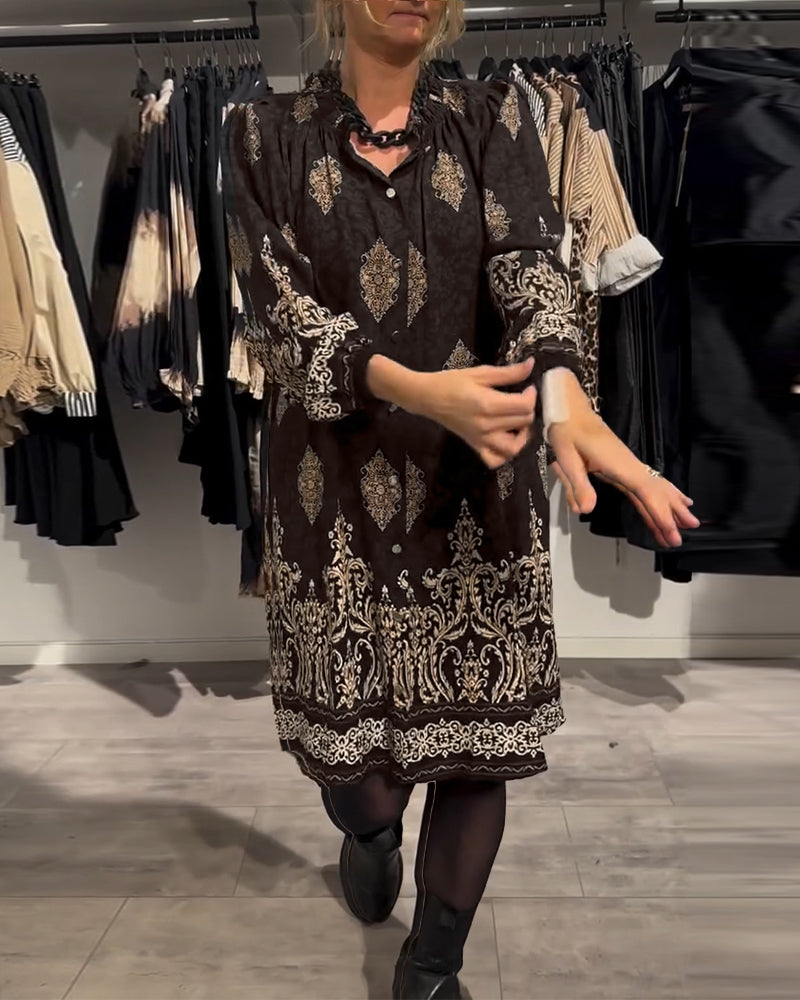 Vintage printjurk met revers en knoopjes