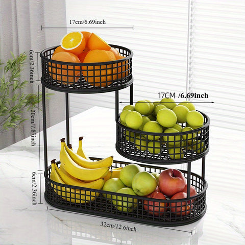 Luxe Meerlaagse Fruitmand met Houten Handvat – Stijlvolle Opbergmand voor Fruit, Groenten, Brood & Keuken Organisatie – Verkrijgbaar in 2 of 3 Lagen voor Optimale Opslag