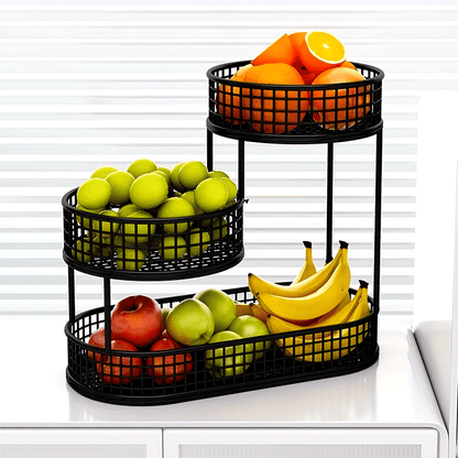 Luxe Meerlaagse Fruitmand met Houten Handvat – Stijlvolle Opbergmand voor Fruit, Groenten, Brood & Keuken Organisatie – Verkrijgbaar in 2 of 3 Lagen voor Optimale Opslag
