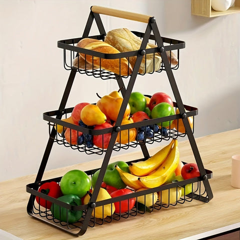 Twee- en Drie-Laagse Opbergmand met Houten Handvat