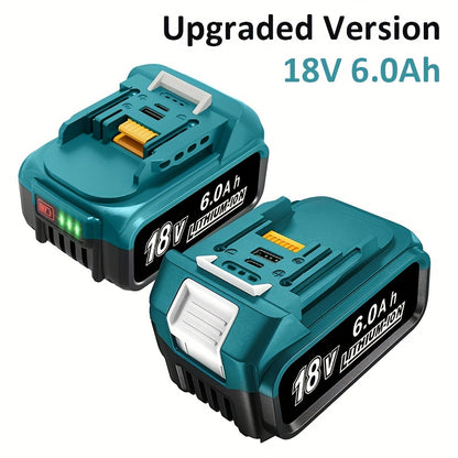18V Lithium-Ion Accu (6.0Ah, USB & Type-C Oplaadbaar, Compatibel met Makita Gereedschap)