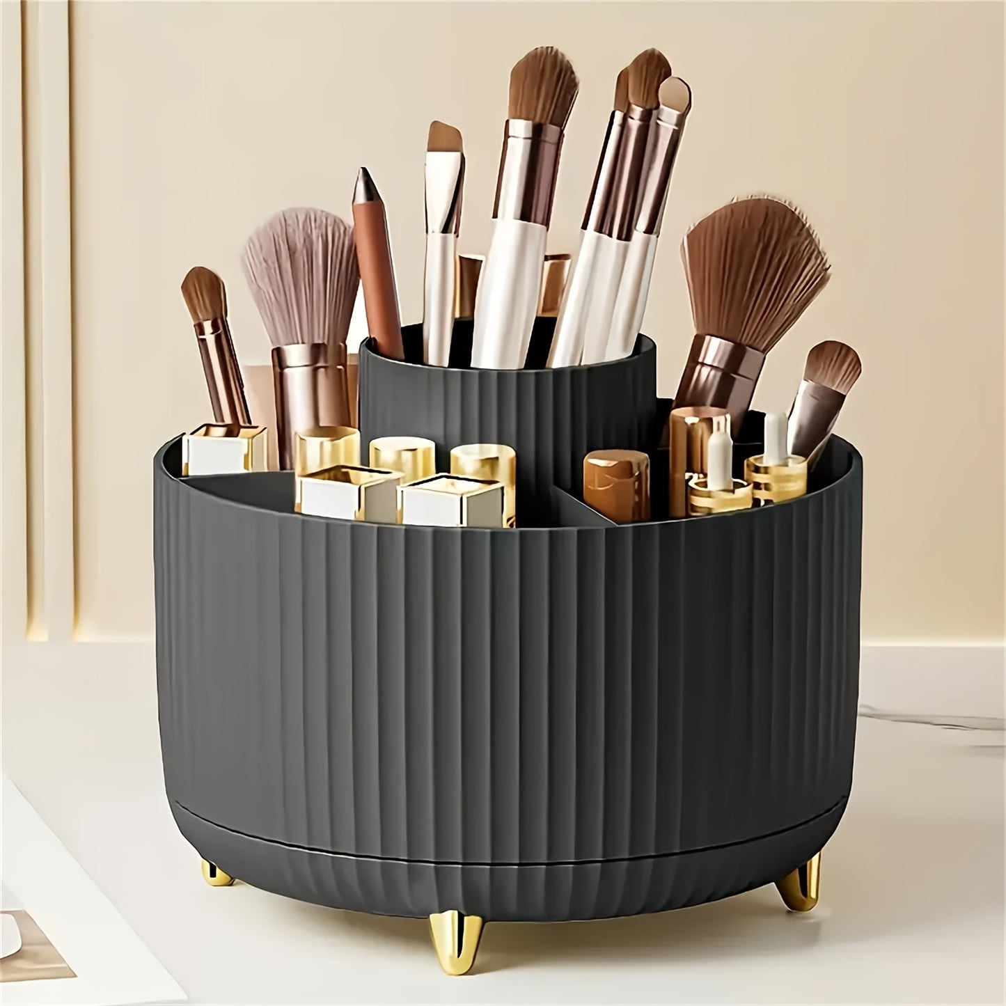 360° Draaibare Make-up Organizer (5 Vakken, Luxe Opbergdoos voor Cosmetica, Penselen & Skincare)