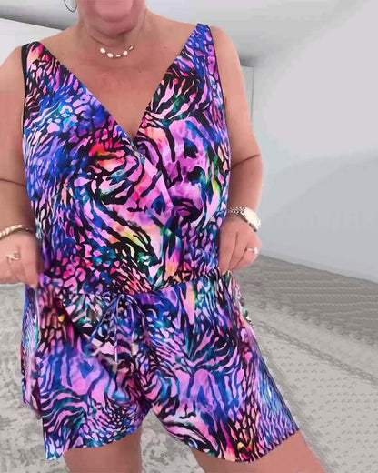 Badpak V-Hals Kleurrijke Print Eendelig