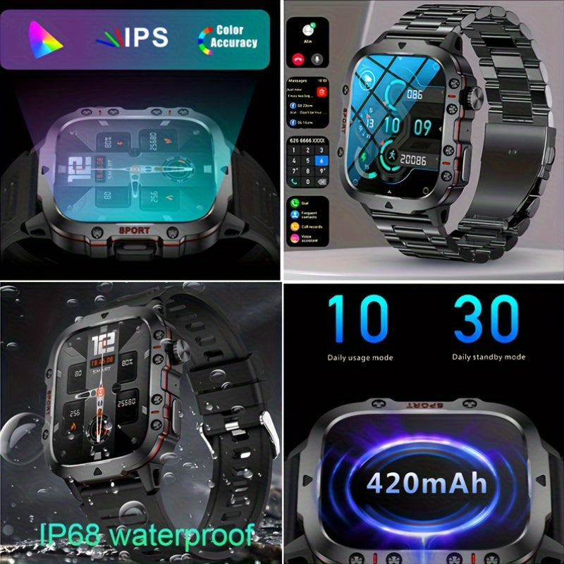 Robuuste Smartwatch voor Heren (Draadloze Gesprekken, AI Spraakbesturing, 100+ Apps, Waterbestendig)