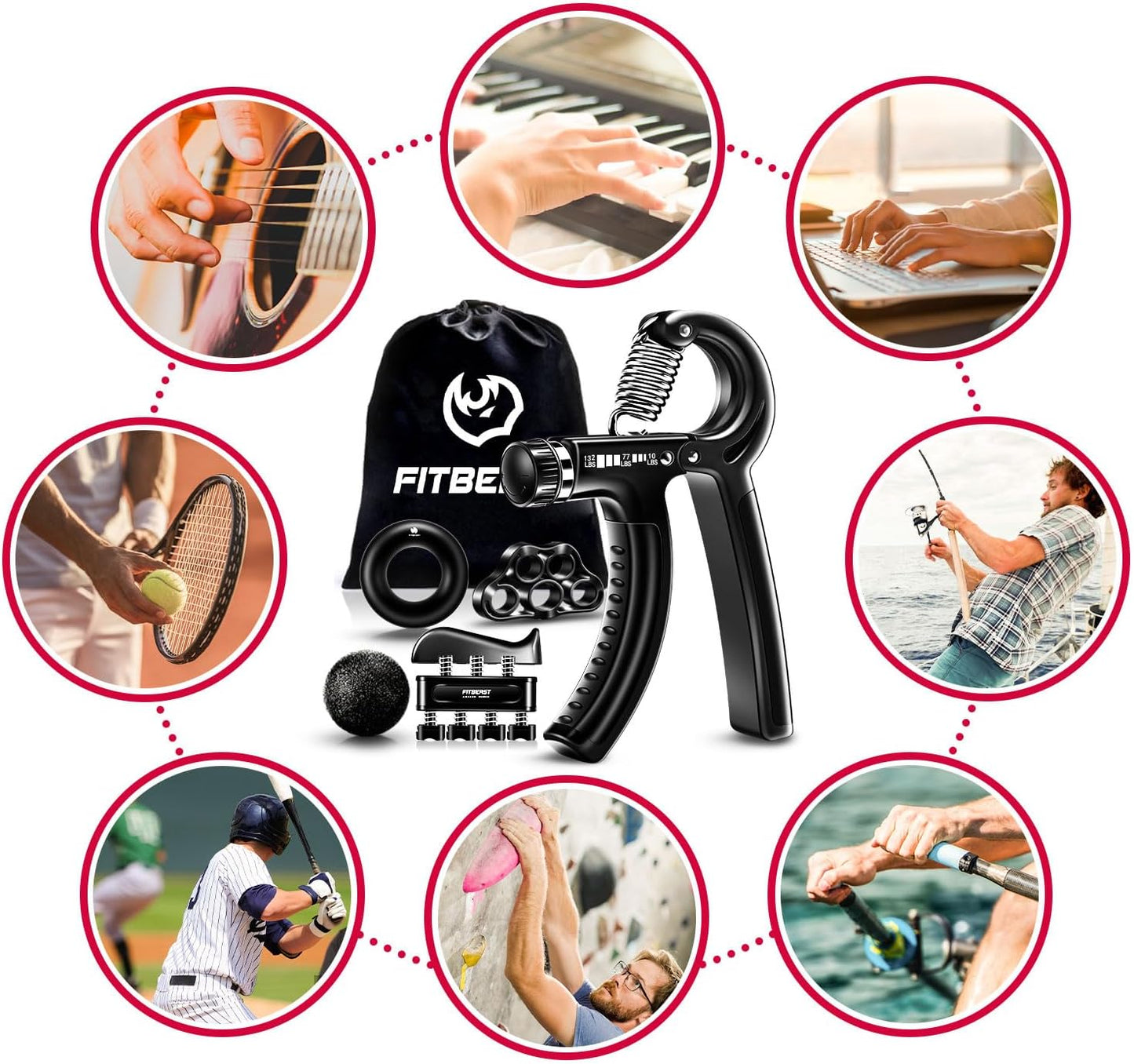 Verstelbare Handtrainer Set (5-Delig, Grip Strengthener, Pols- & Onderarmtraining, Geschikt voor Sport & Revalidatie)