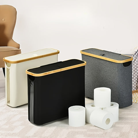 Luxe Bamboe Toiletrolhouder met Opbergmand (Boho-Chic, Waterbestendig, Stijlvolle Badkamer Organizer met Deksel)