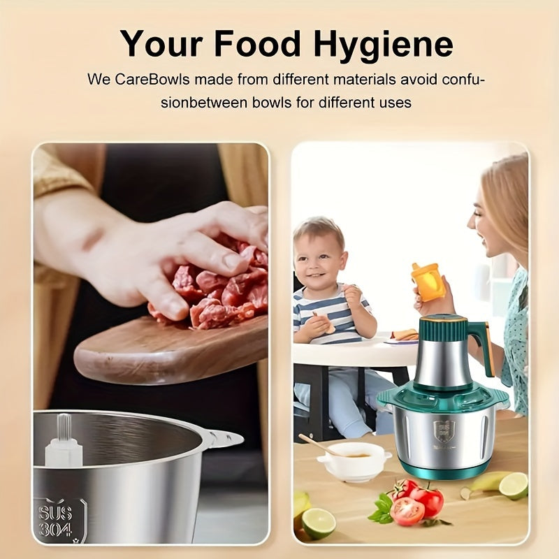 Elektrische Voedselprocessor – Roestvrijstaal, 6 Messen, Hakmolen voor Vlees & Groenten