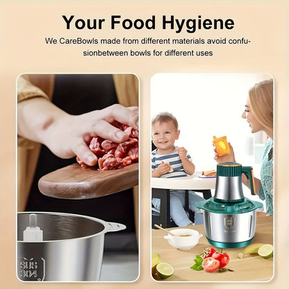 Elektrische Voedselprocessor – Roestvrijstaal, 6 Messen, Hakmolen voor Vlees & Groenten
