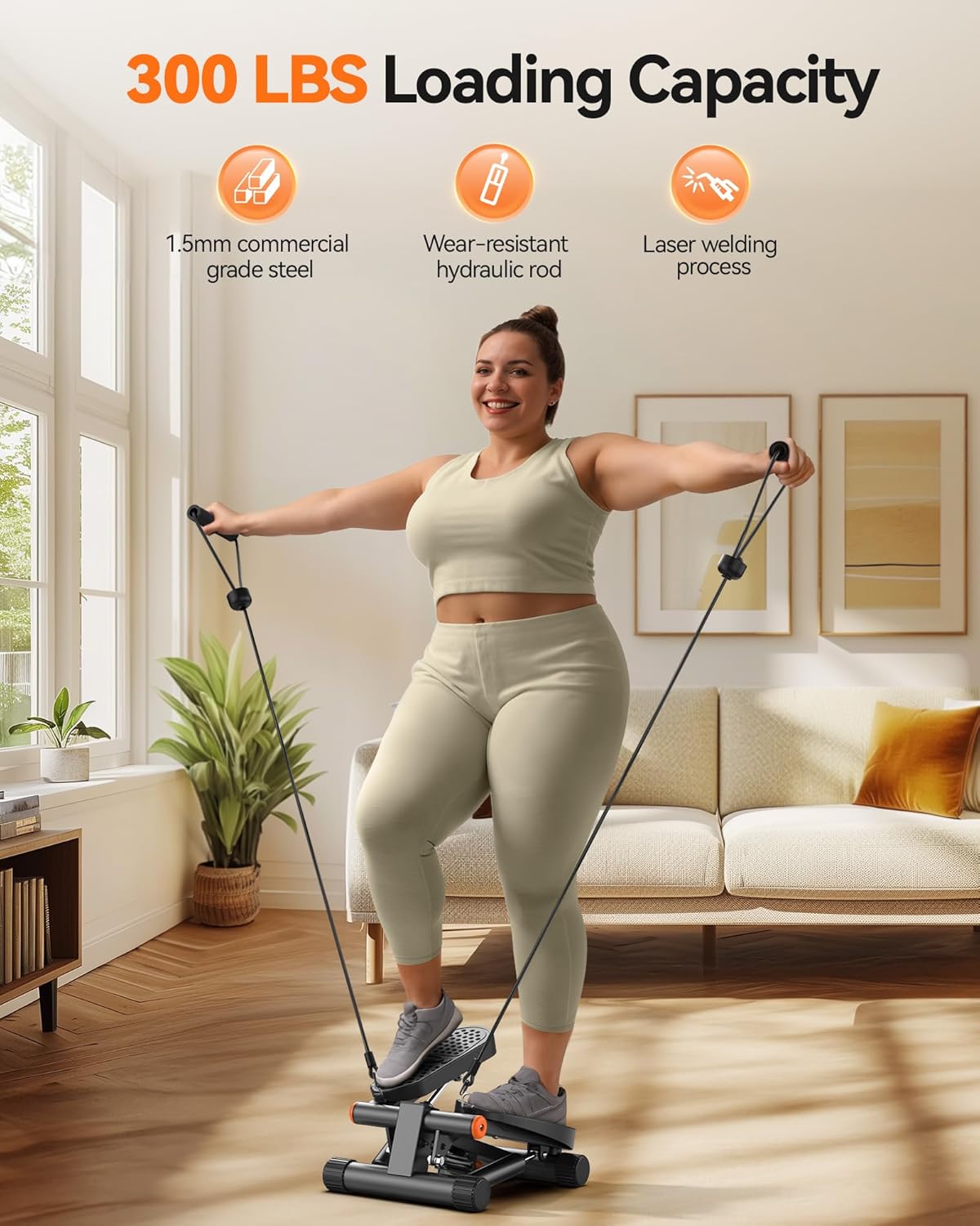 Mini Stepper met Weerstandsbanden (Hydraulisch, Compact Fitnessapparaat voor Thuis & Kantoor)