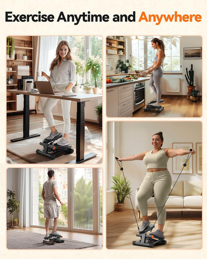 Mini Stepper met Weerstandsbanden (Hydraulisch, Compact Fitnessapparaat voor Thuis & Kantoor)