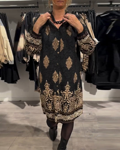 Vintage printjurk met revers en knoopjes