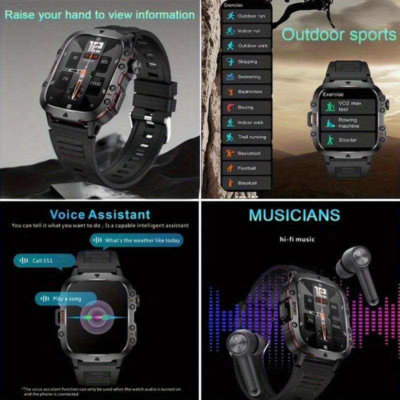 Robuuste Smartwatch voor Heren (Draadloze Gesprekken, AI Spraakbesturing, 100+ Apps, Waterbestendig)