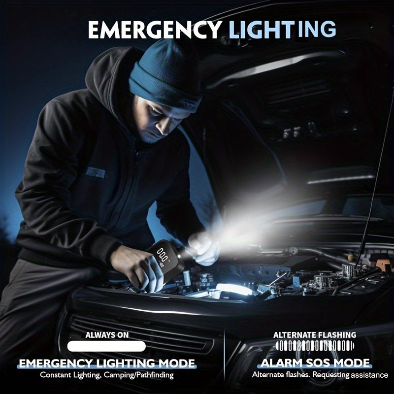 Draagbare Auto Luchtcompressor (USB-C Oplaadbaar, LED Licht, Snelle Bandenpomp voor Auto, Motor & Fiets)