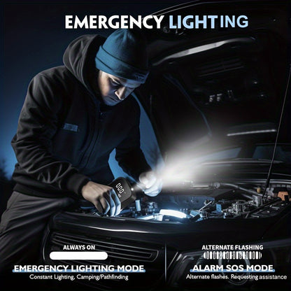 Draagbare Auto Luchtcompressor (USB-C Oplaadbaar, LED Licht, Snelle Bandenpomp voor Auto, Motor & Fiets)