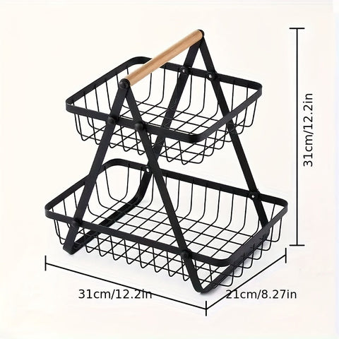 Twee- en Drie-Laagse Opbergmand met Houten Handvat