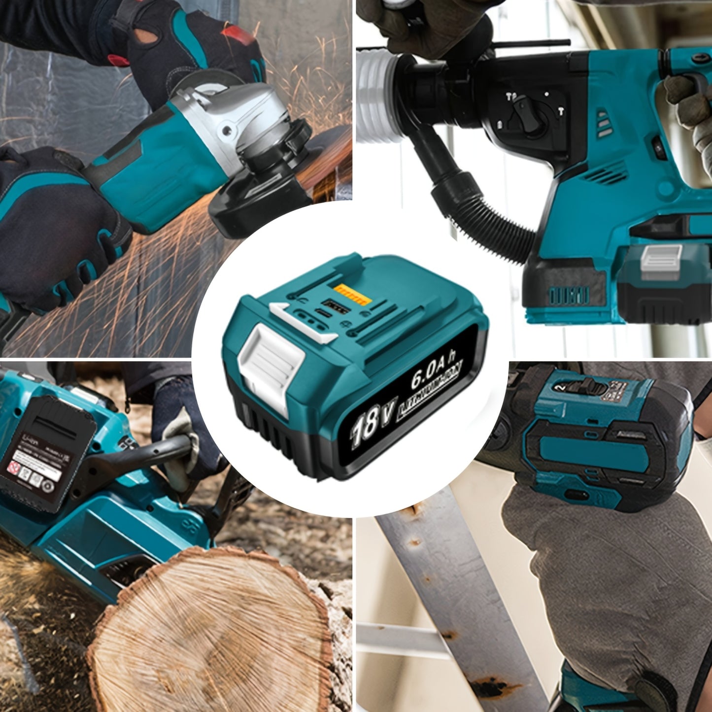 18V Lithium-Ion Accu (6.0Ah, USB & Type-C Oplaadbaar, Compatibel met Makita Gereedschap)